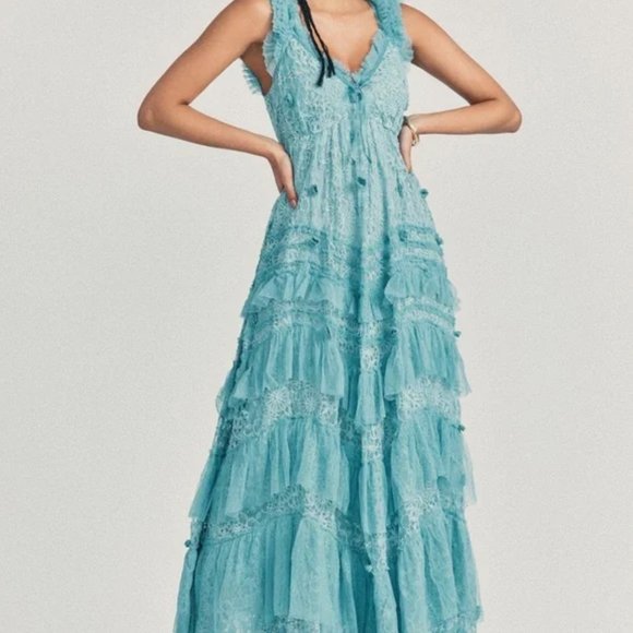 LoveShackFancy Xena Ruffled Lace-Mesh Gown - Picture 2 of 5